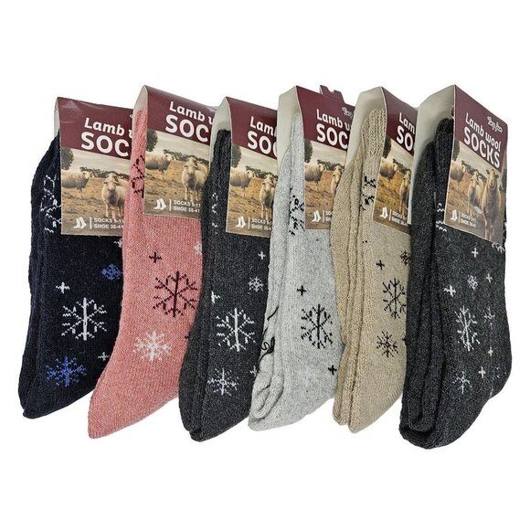NEW! - Women's Lamb Wool Crew Socks, Warm Winter Heavy Duty Boot, 6 Pairs - Picture 1 of 4